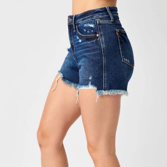 JUDY BLUE ~ High Waist Rigid Magic Fray Hem Shorts! Sz S US 1/3 28” W - Picture 3 of 10